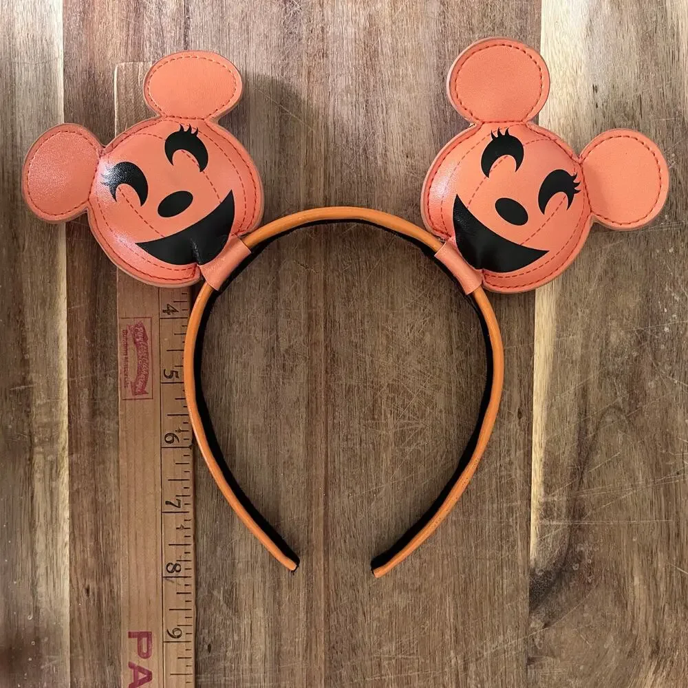Disney Parks Mickey Mouse HalloweenJack-o-Lantern Headband Faux Leather Pumpkin